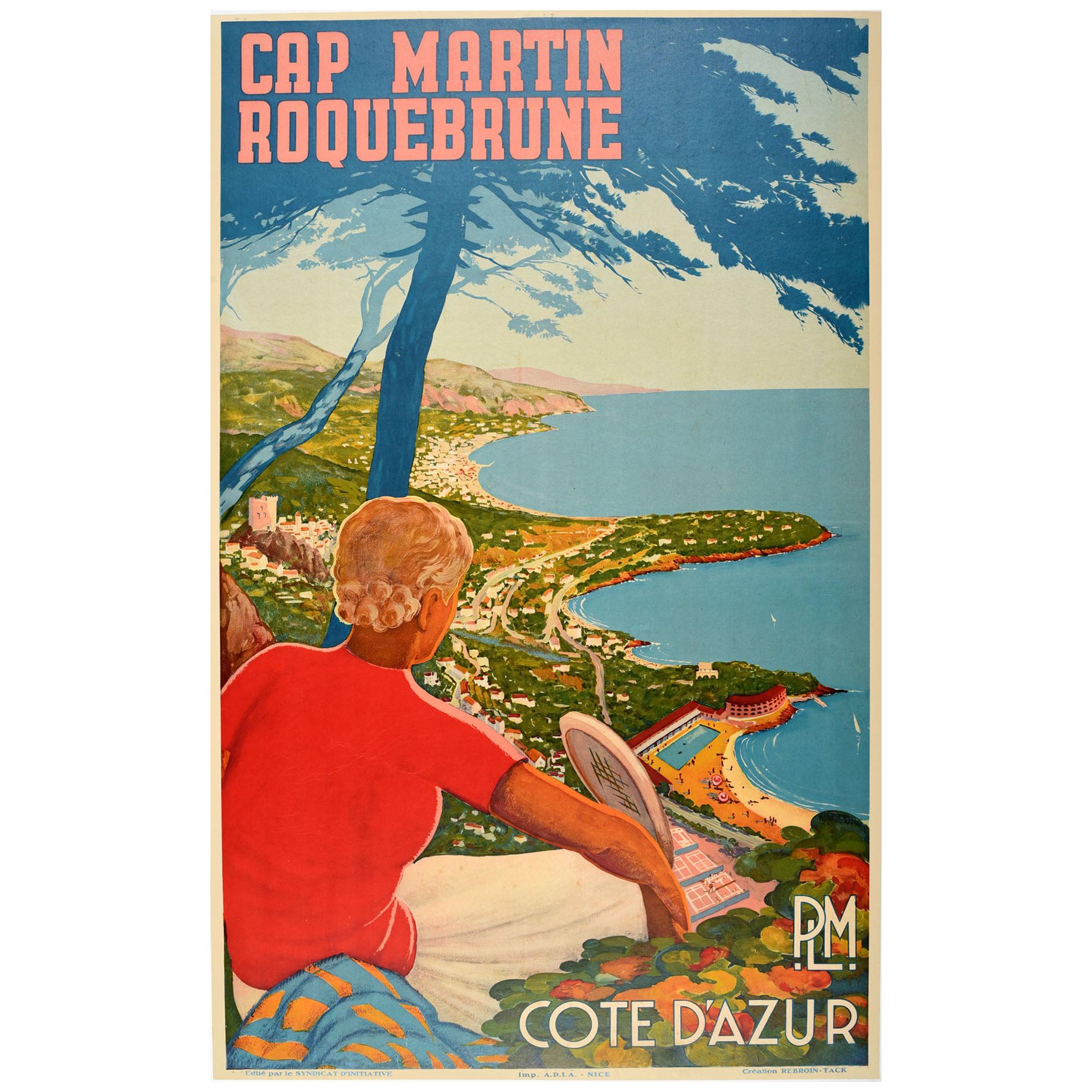 Original Vintage Poster Cap Martin Roquebrune Cote D'Azur PLM Tennis Riviera Art