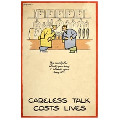 Original Vintage Poster Careless Talk Costs Lives WWII Pub Beer Design Warning
