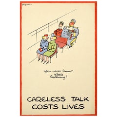 Original Vintage Poster Careless Talk Costs Lives WWII Public Bus Design Warning