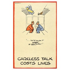 Original Vintage Poster Careless Talk Costs Lives WWII Train Design Warning