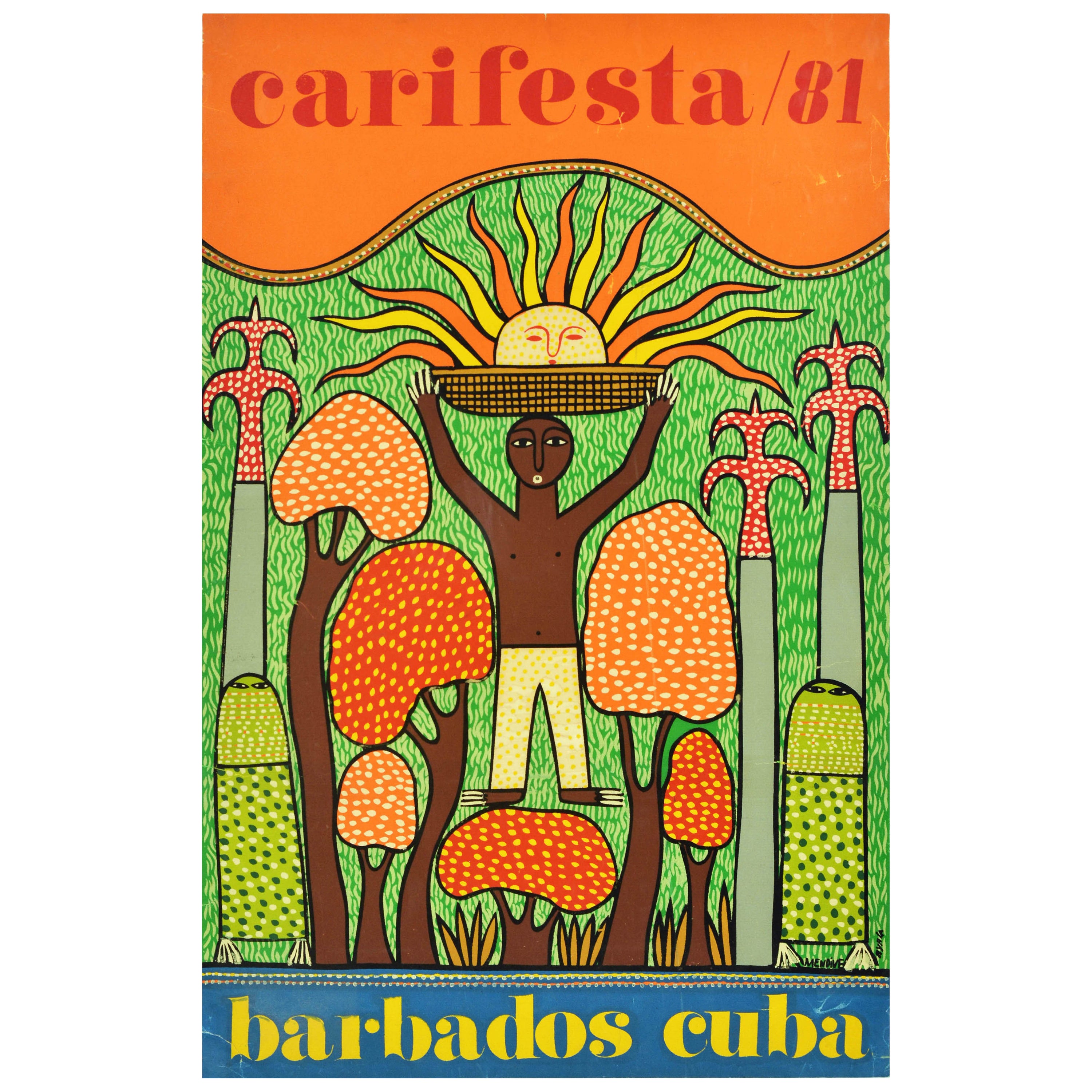 Original Vintage Poster Carifesta 81 Barbados Cuba Caribbean Art Culture Music