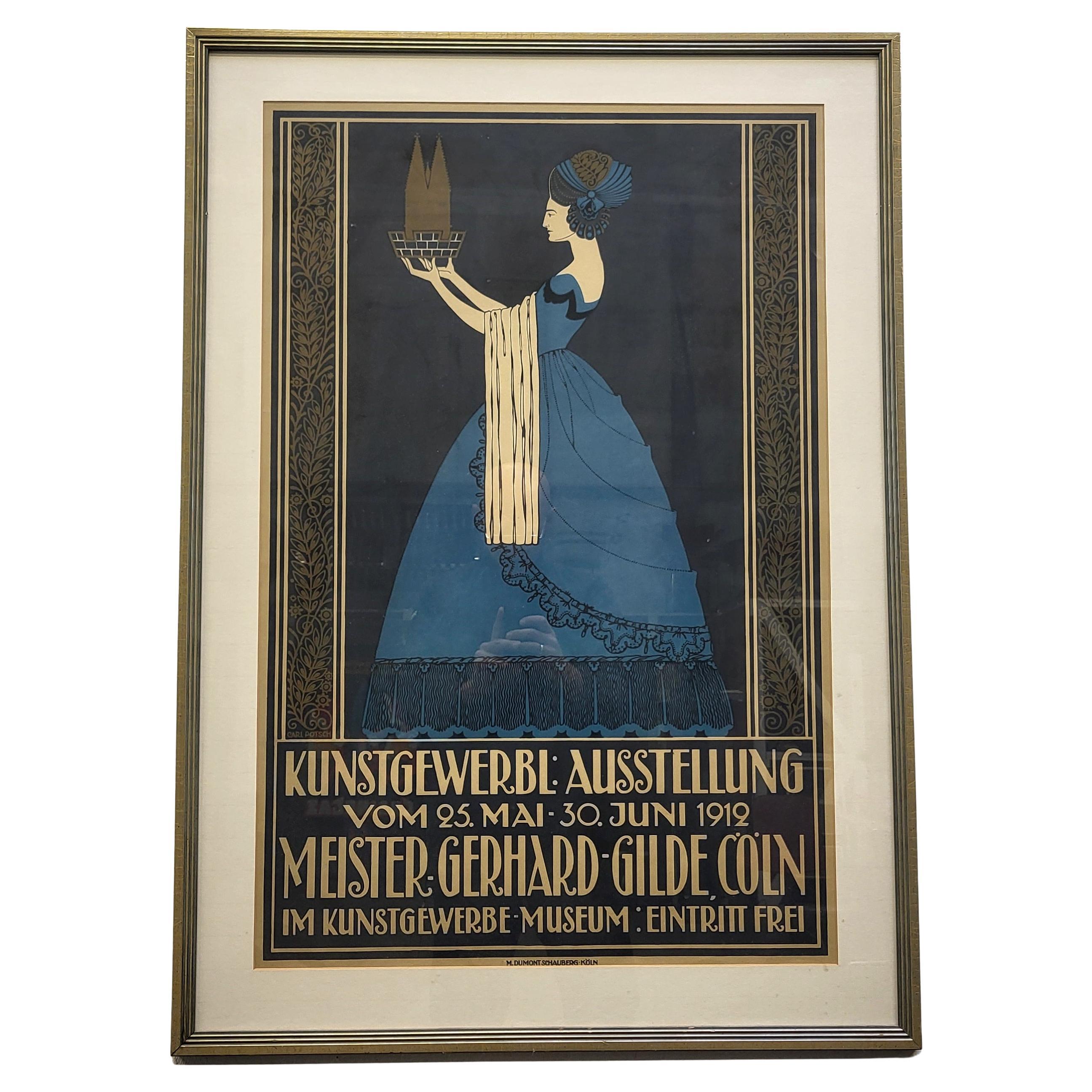 Poster originale d'epoca Carl Potsch Kunstgewerbe Ausstellung Köln 1912