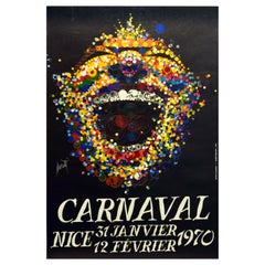 Original Vintage Poster Carnaval Nice France Carnival Fireworks Advertising Art