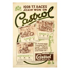 Original Vintage Poster Castrol Motor Oil 1928 T.T. Races Isle of Man Motorcycle