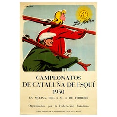 Original Vintage Poster Catalan Ski Championships La Molina Winter Sport Spain