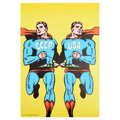 Original Vintage Poster CCCP USA Cold War Superman Pop Art Design Opus Magazine