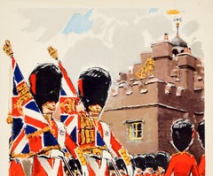 Poster originale d'epoca Cerimonia in Gran Bretagna Royal Coldstream Guards Arte da viaggio