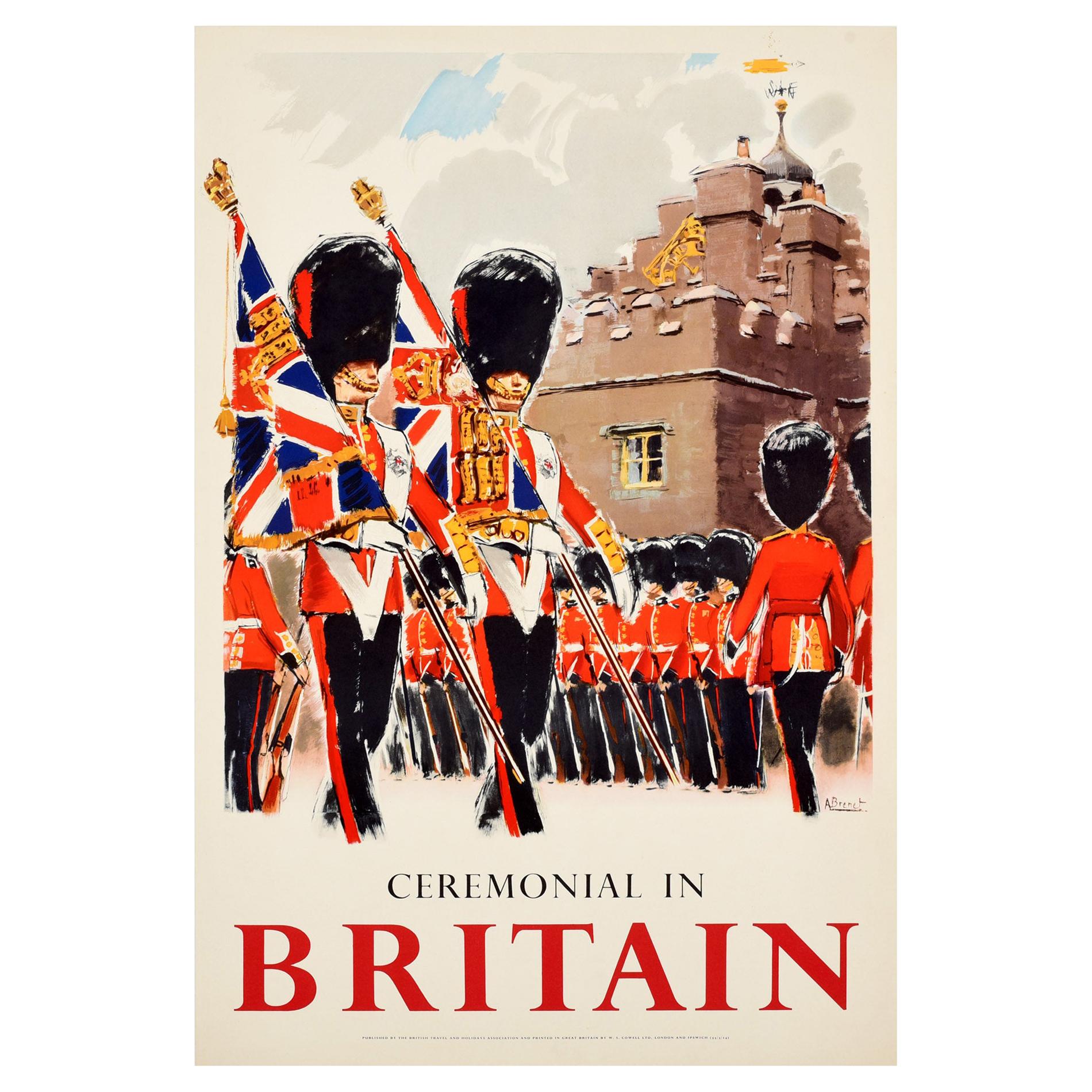 Original Vintage Poster Ceremonial In Britain Royal Coldstream Guards Travel Art