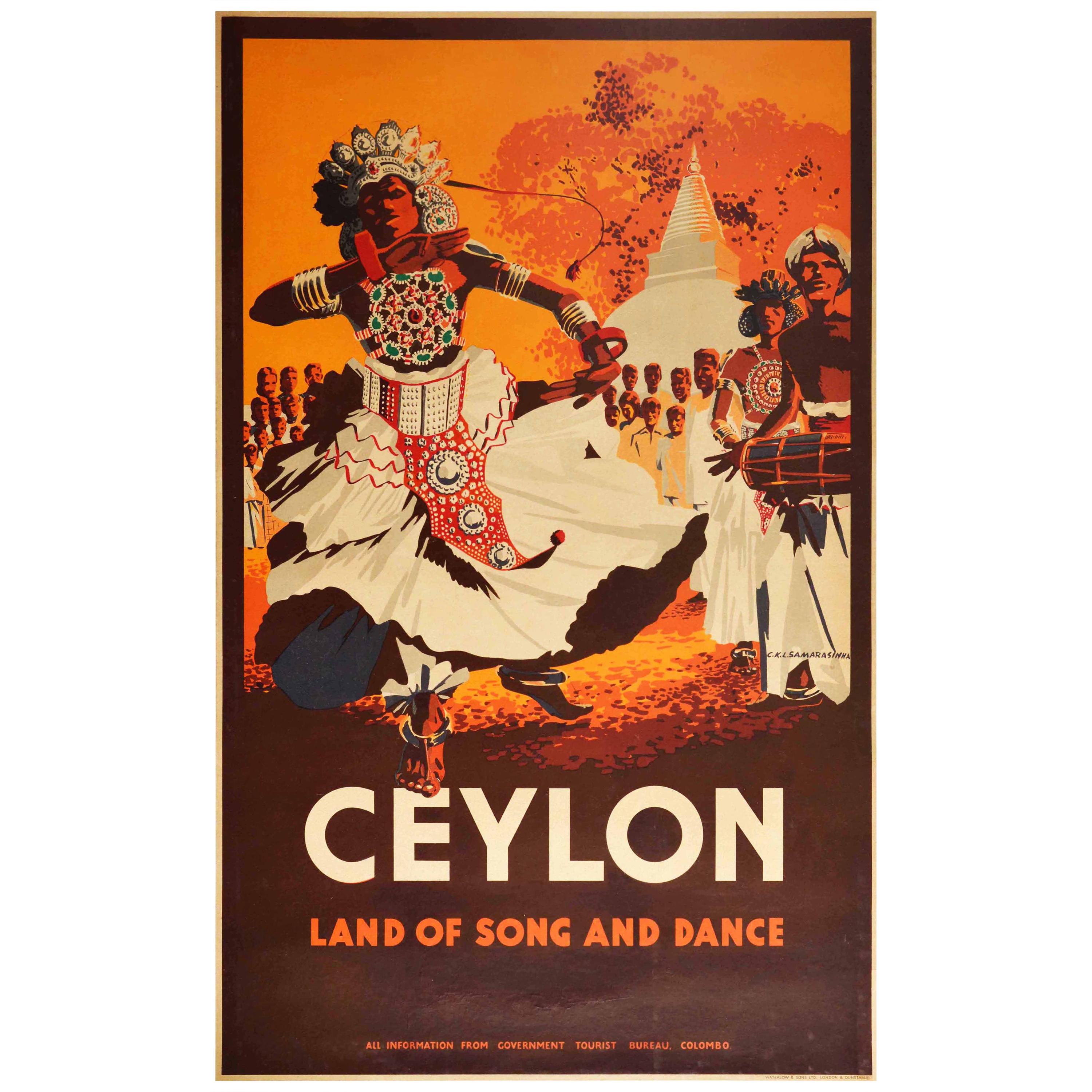 Original Vintage Poster Ceylon Land Of Song And Dance Sri Lanka Asia Travel Art