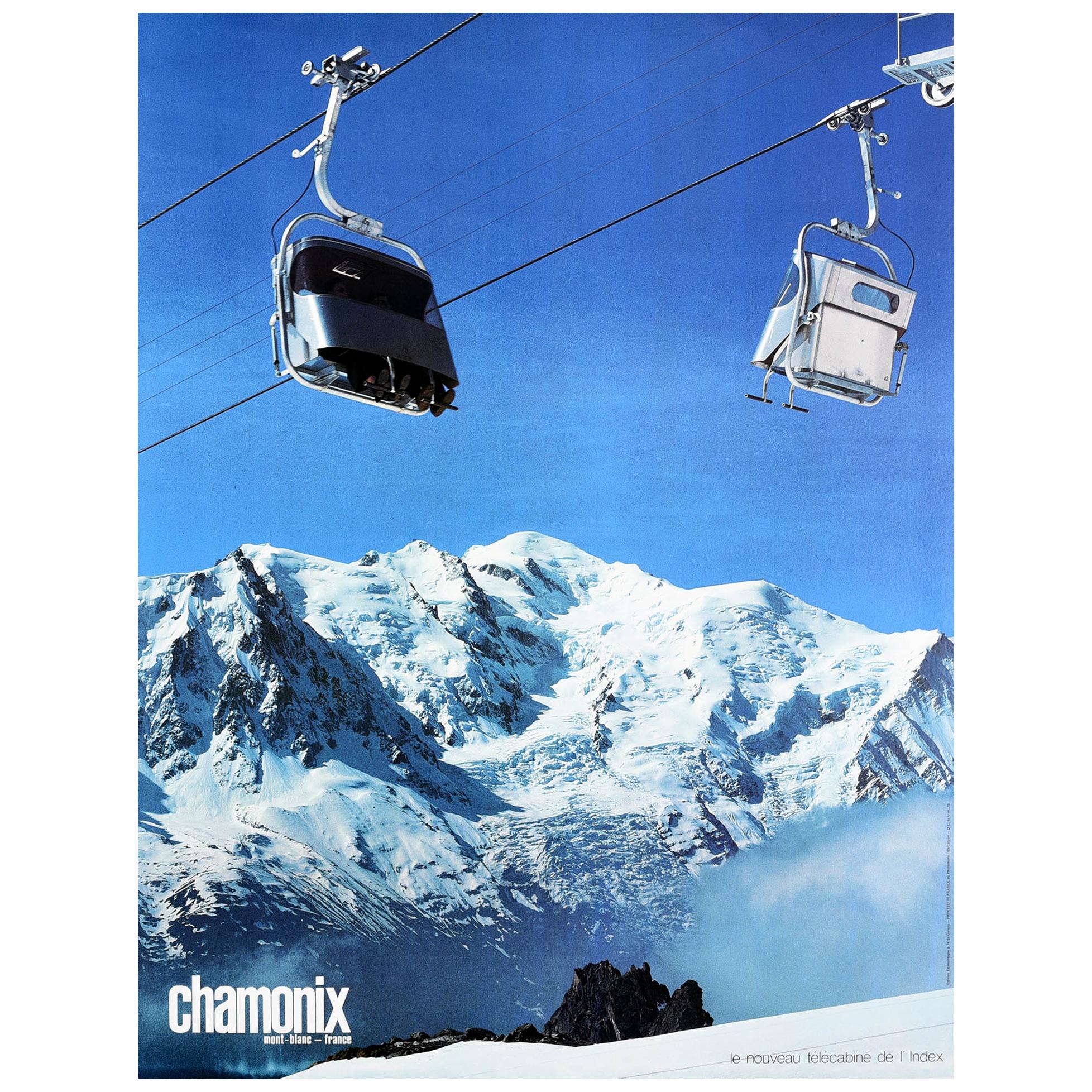 Original Vintage Poster Chamonix Mont Blanc France Index Winter Sport Ski Resort