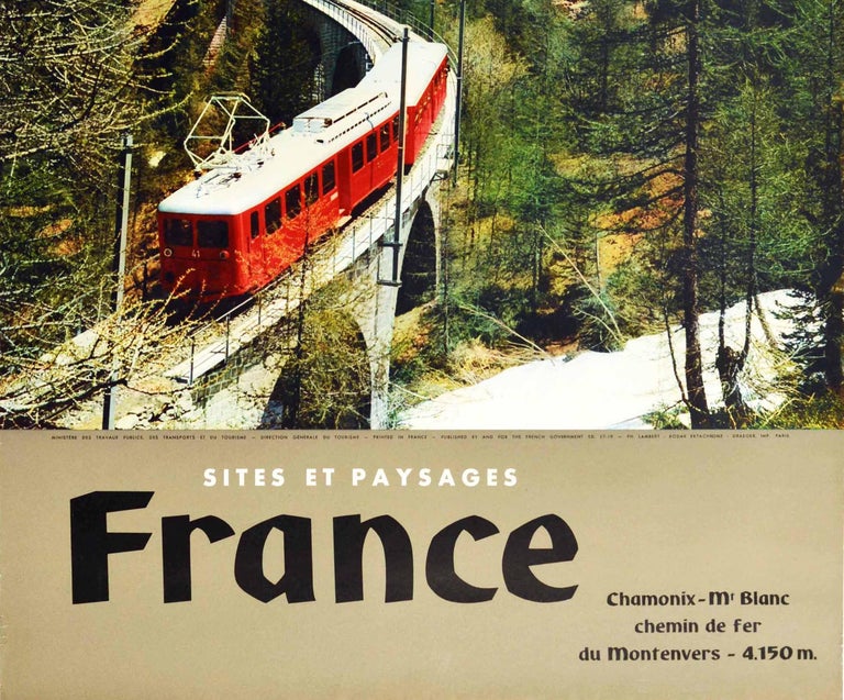 French Original Vintage Poster Chamonix Mont Blanc Railway Montenvers Mountain Train For Sale