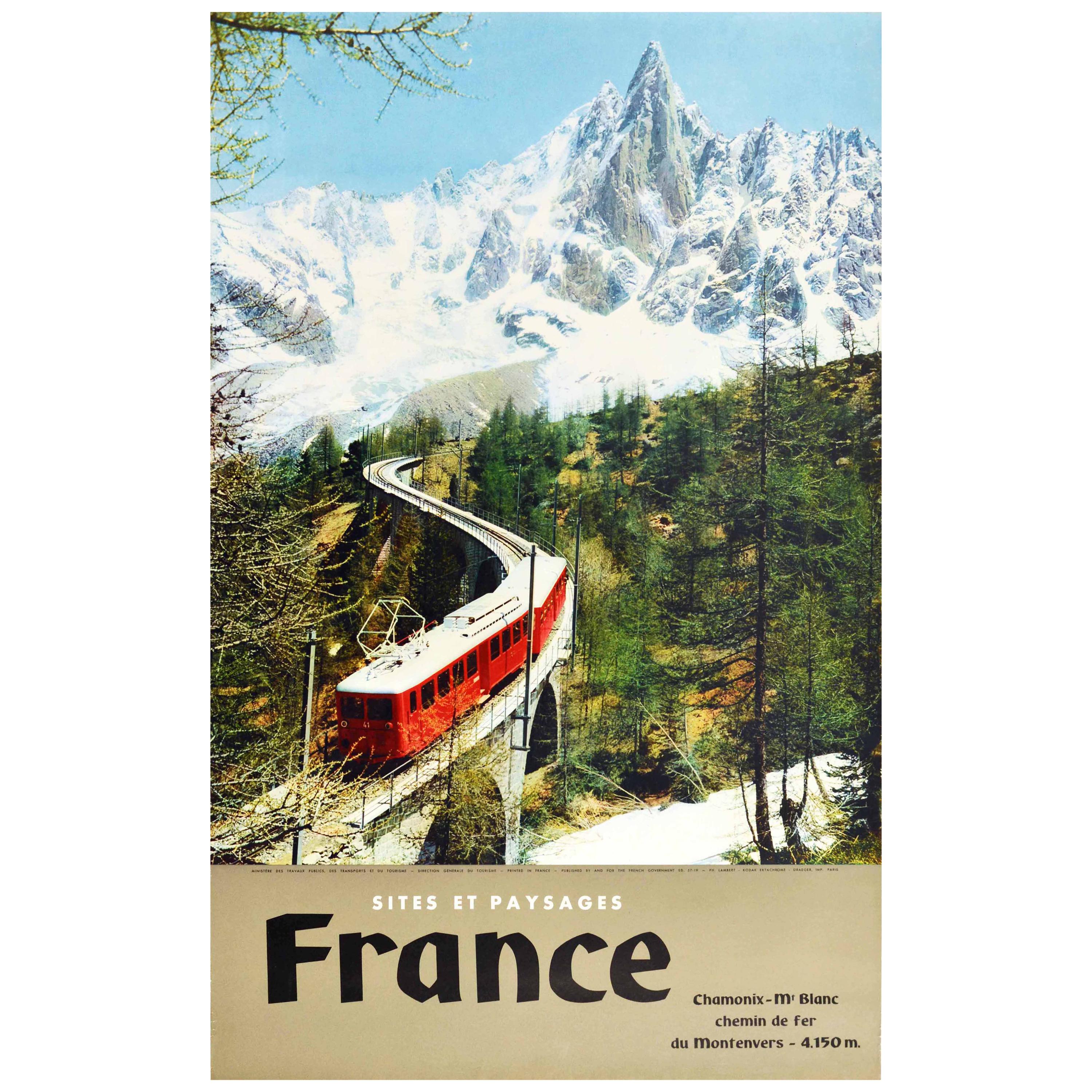 Original Vintage Poster Chamonix Mont Blanc Railway Montenvers Mountain Train