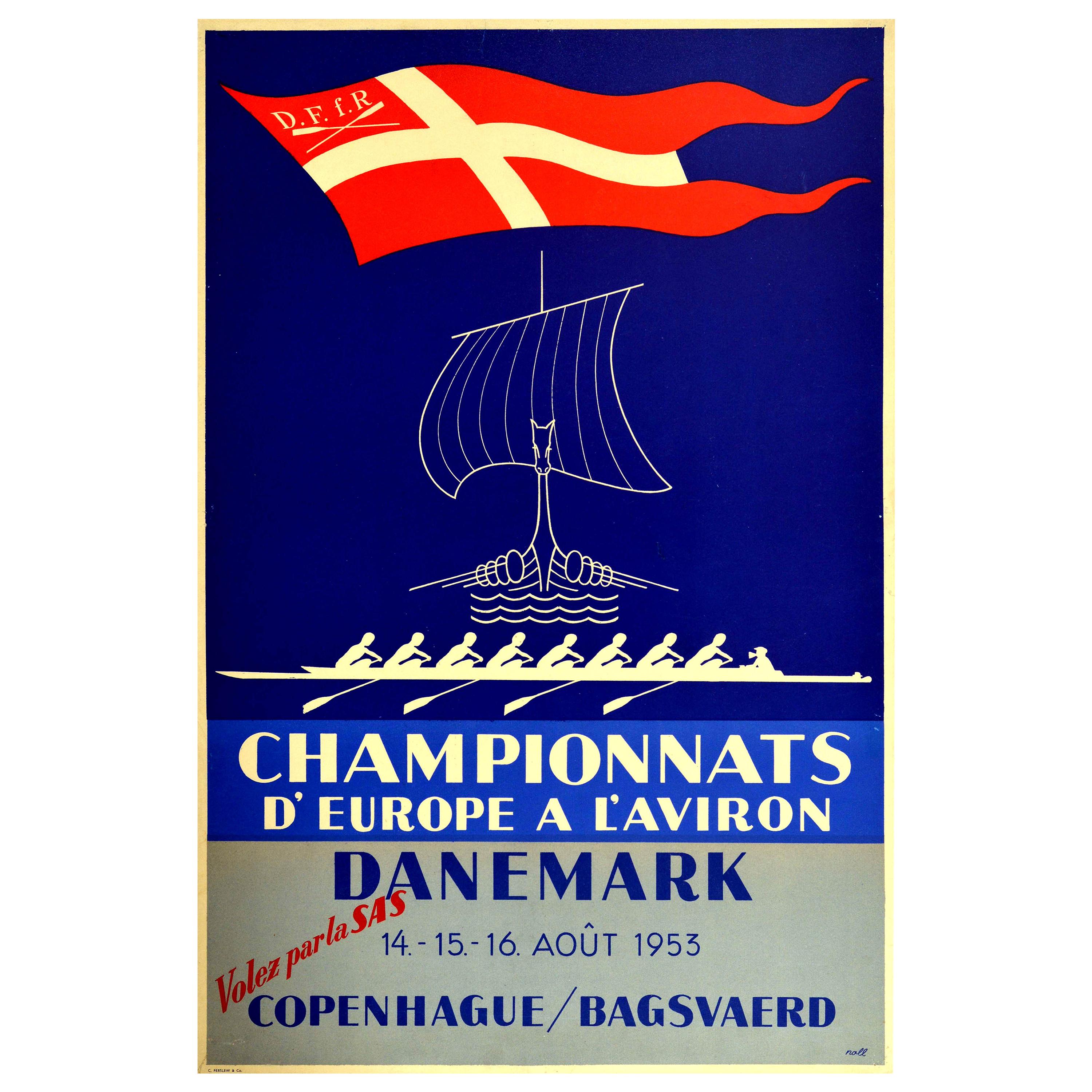 Original Vintage Poster Championnats d'Europe A l'Aviron Rowing Sport Fly By SAS