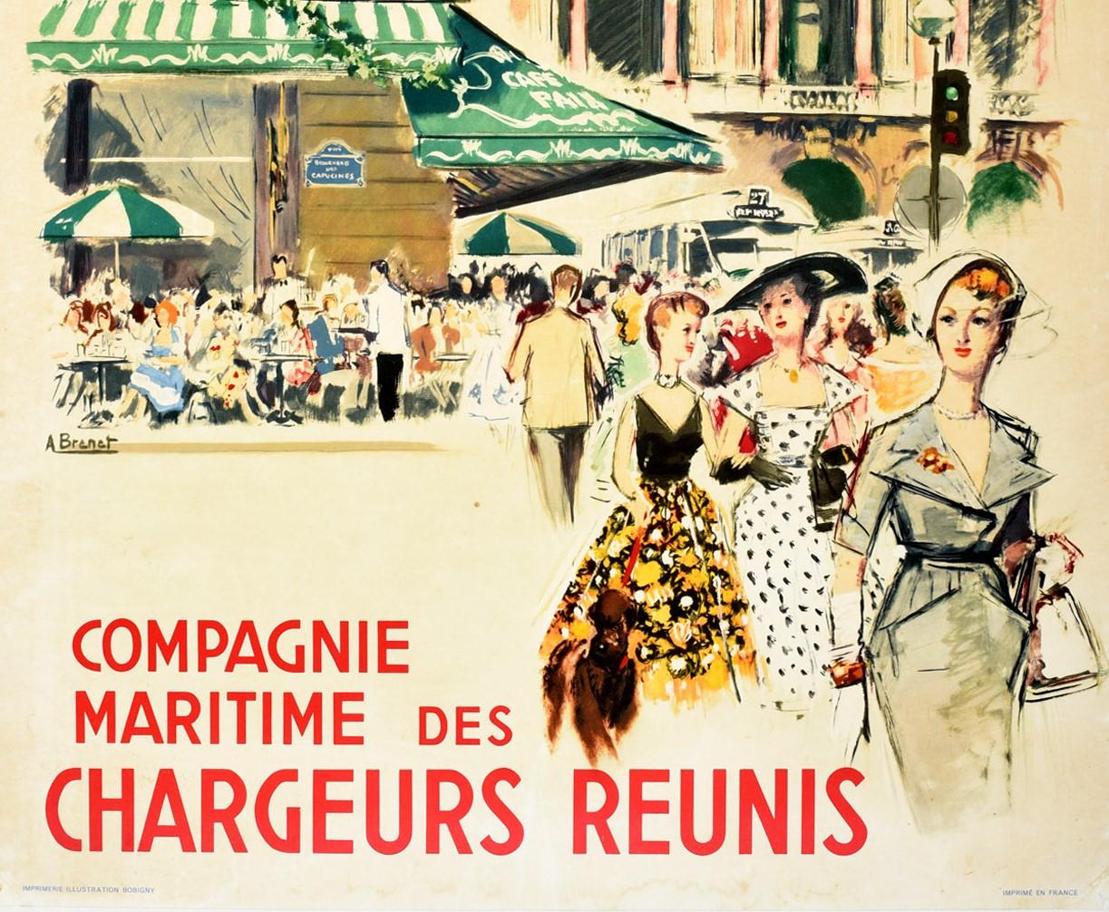 French Original Vintage Poster Chargeurs Reunis Cruise Travel Paris Opera Cafe Fashion