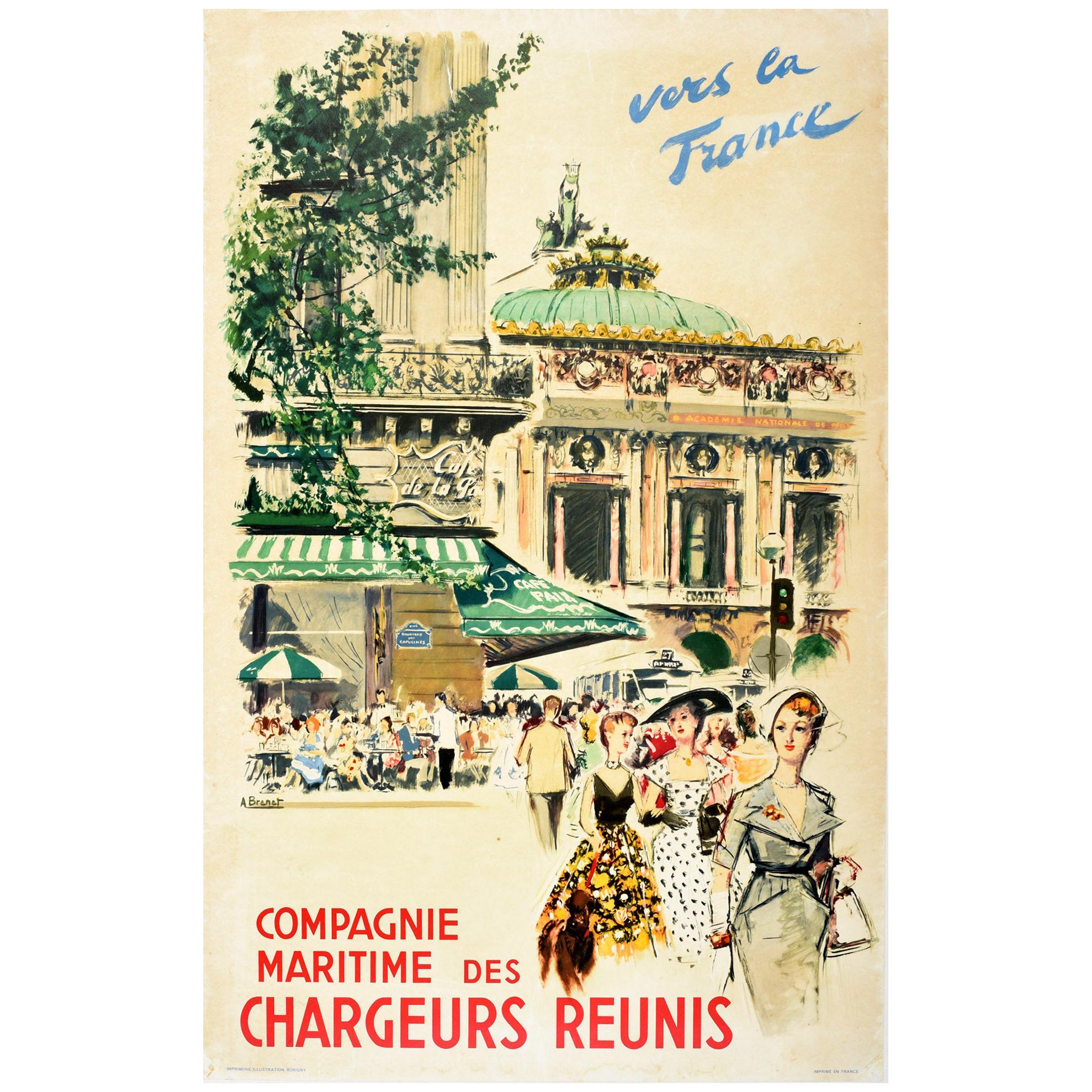 Original Vintage Poster Chargeurs Reunis Cruise Travel Paris Opera Cafe Fashion