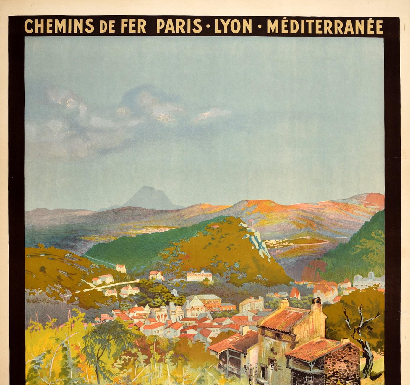 French Original Vintage Poster Chatel Guyon PLM Railway Train Travel Vineyard Alps View