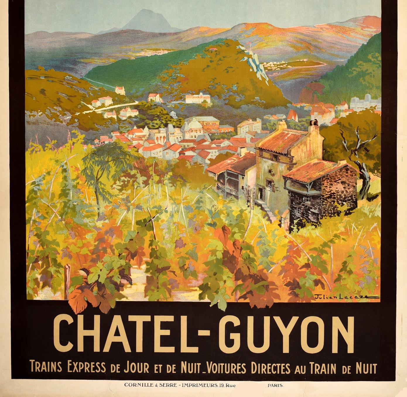 Original Vintage Poster Chatel Guyon PLM Railway Train Travel Vineyard Alps View In Good Condition In London, GB