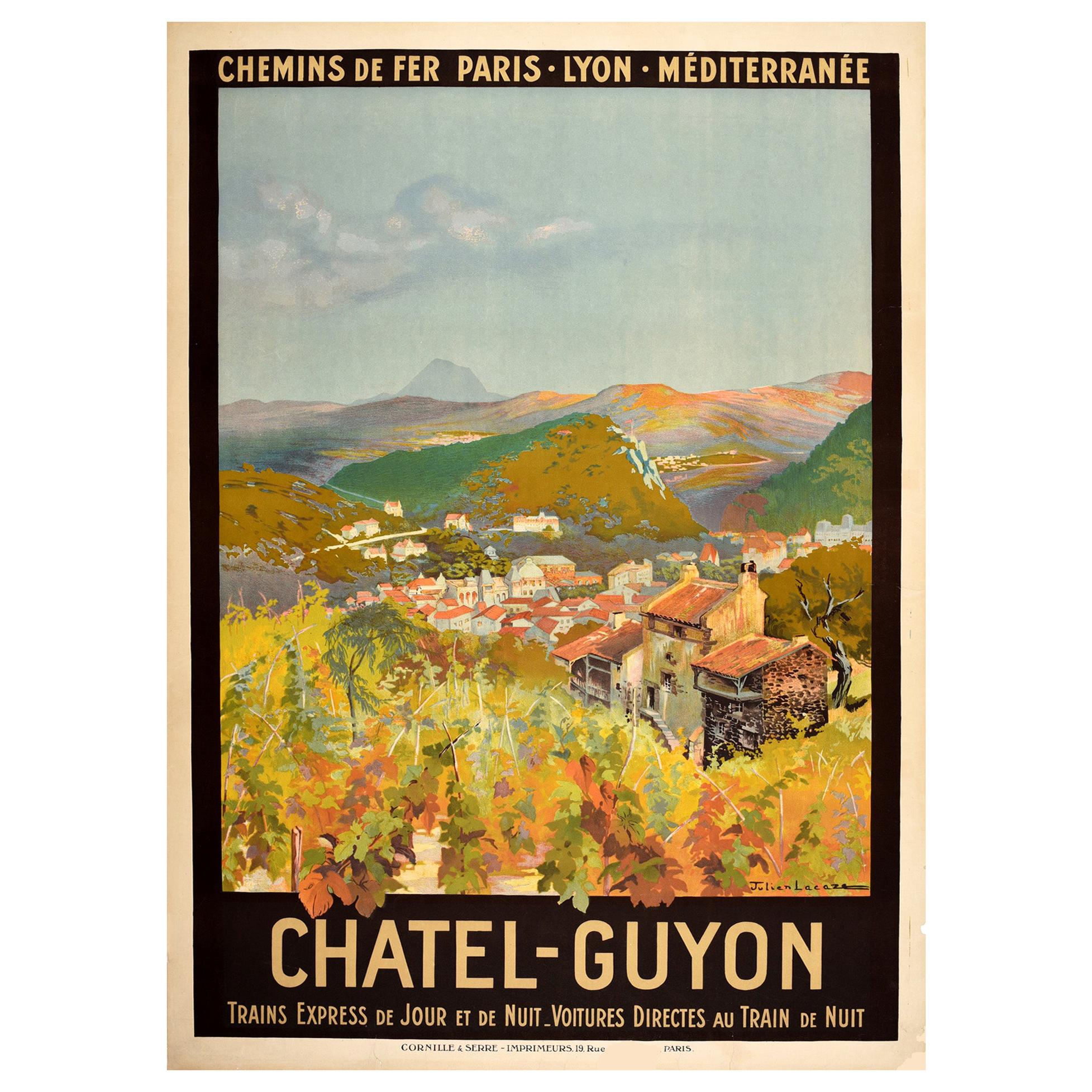 Original Vintage Poster Chatel Guyon PLM Railway Train Travel Vineyard Alps View