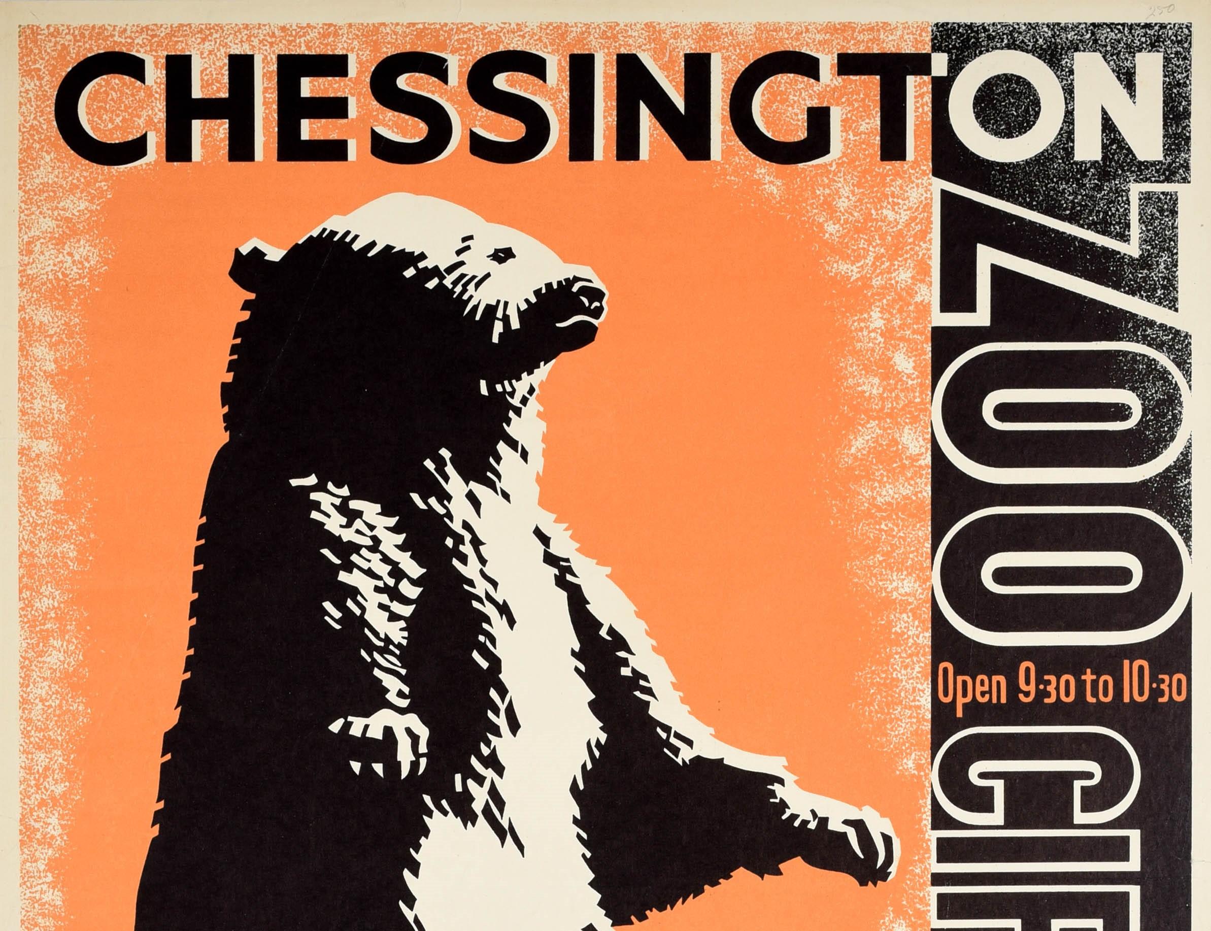 Original vintage advertising poster for Chessington Zoo Circus - 50 acres of beautiful grounds Fully licensed restaurant Popular prices Historical mansion The greatest value in amusements Combined rail and admission tickets from Southern Railway
