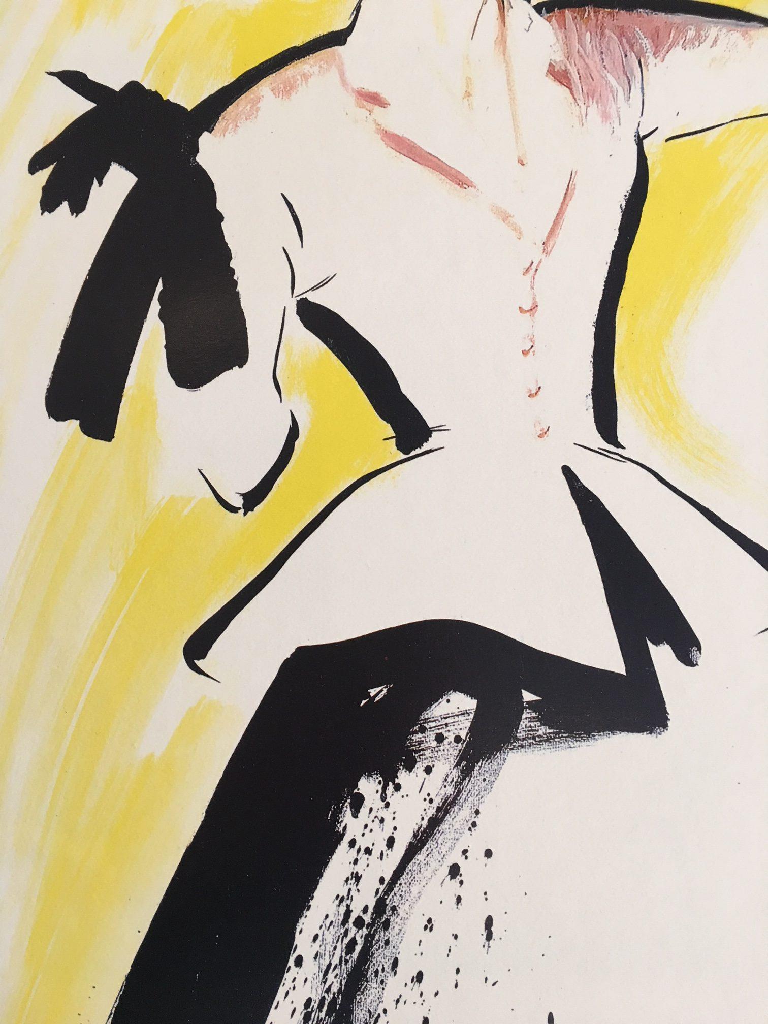 Rene Gruau war ein italienischer Plakatkünstler, der in den fünfziger und sechziger Jahren in Paris zu einem führenden Modeillustrator wurde. Die kühnen Linien und der fließende Stil von René Gruau entsprachen ganz dem Geist von Dior. Er schuf