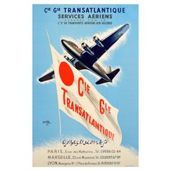 Original Vintage Poster Cie Gle Transatlantique CGT Air Transport By Air Algerie