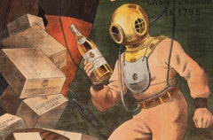 Original Vintage Poster, Cognac Otard, Liquor, Diver, Wreck underwater, 1910