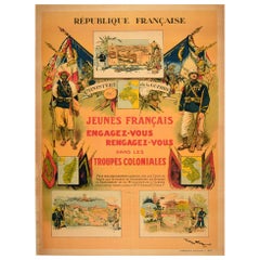 Original Vintage-Poster, Kolonialtruppen, Militärische Rekrutierung, Frankreich, Kriegsministerium