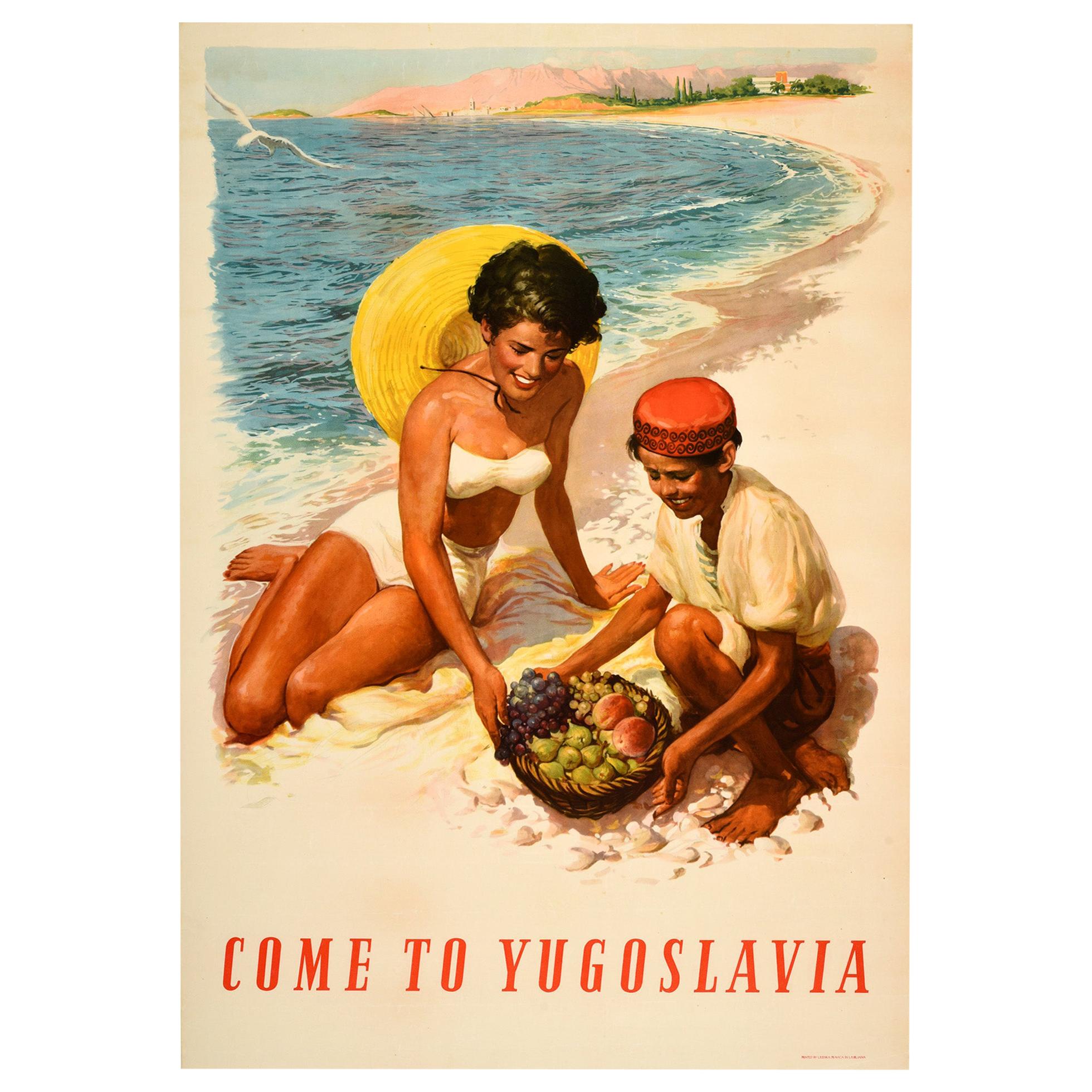 Original Vintage Poster Come To Yugoslavia Adriatic Coast Sea Summer Travel Art