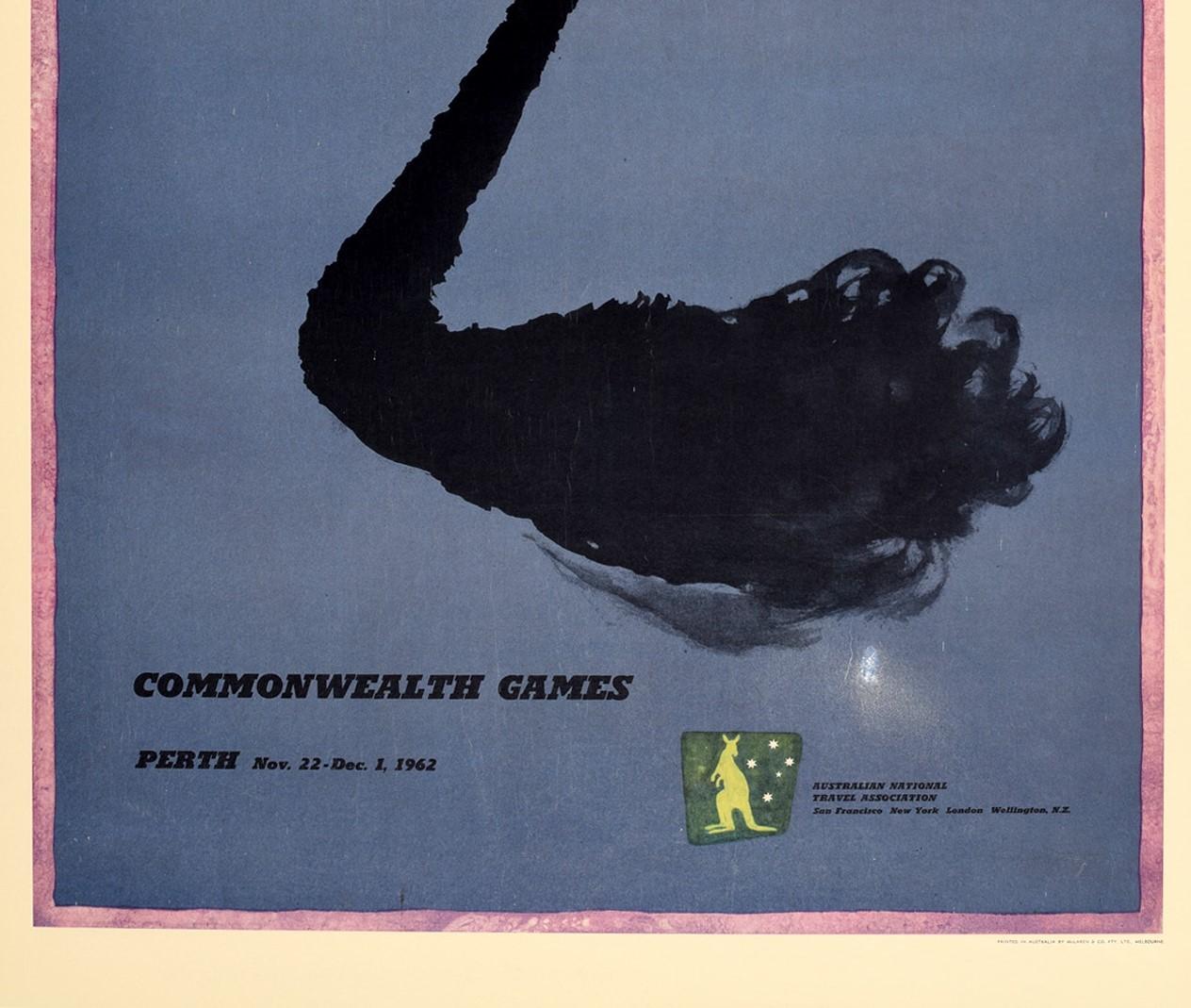 Australian Original Vintage Poster Commonwealth Games Perth Australia Black Swan Art Sport
