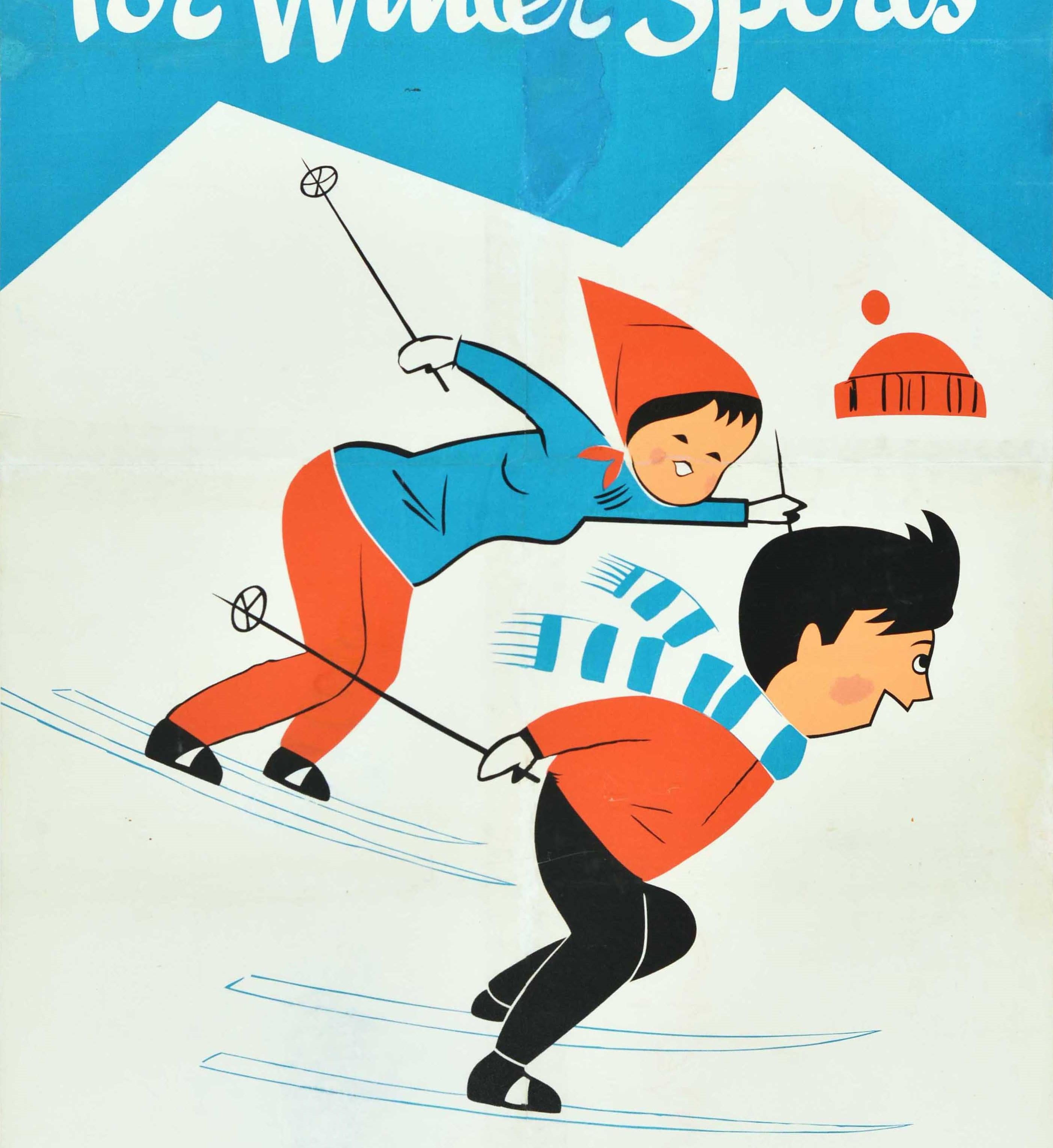 Mid-20th Century Original Vintage Poster Cooks For Winter Sports Skiing British Railways Travel