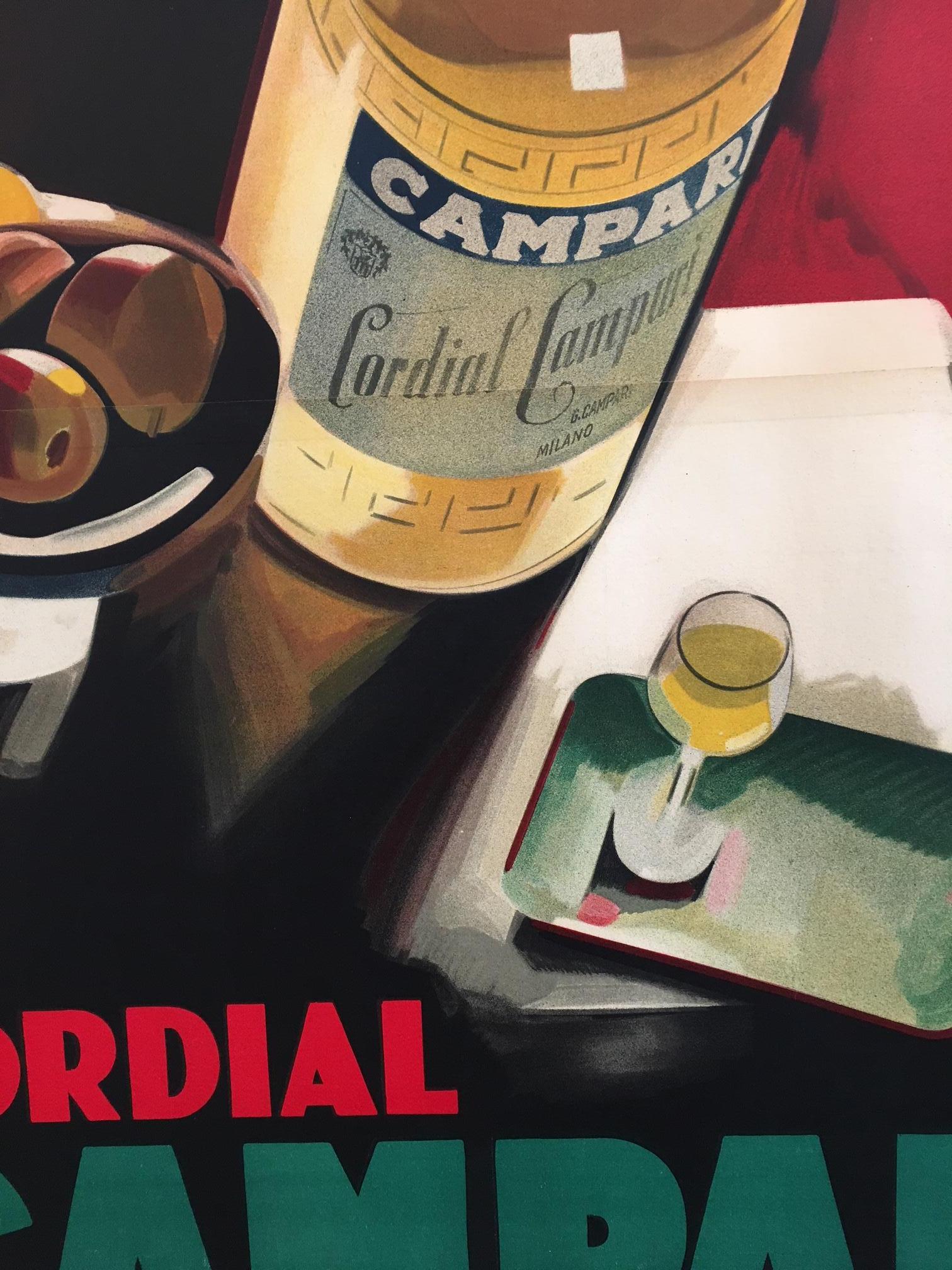 Original vintage poster, Cordial Campari Nizzoli, 1927 

Condition backing / material: Linen (backed on acid-free paper and cotton canvas)

Printer, publisher or brands: Devambez

Artist: Marcello Nizzoli

Dimensions: 138 x 195cm

Format: