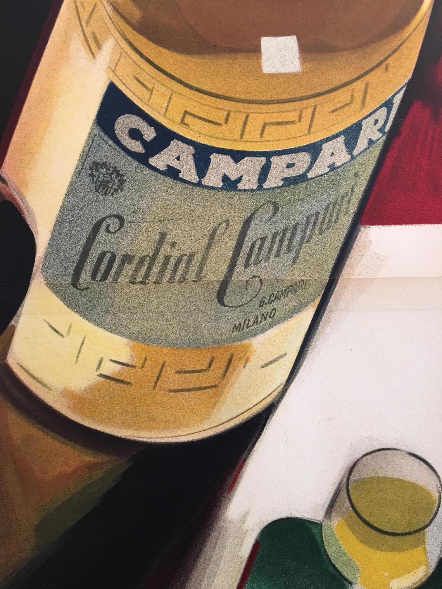 Papier Affiche rétro originale, Cordial Campari Nizzoli 1927, Lithographie sur la boisson  en vente