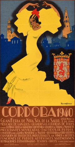 Original Vintage Poster Cordoba 1940 Great Fair Lady Of Health Spain Flamenco