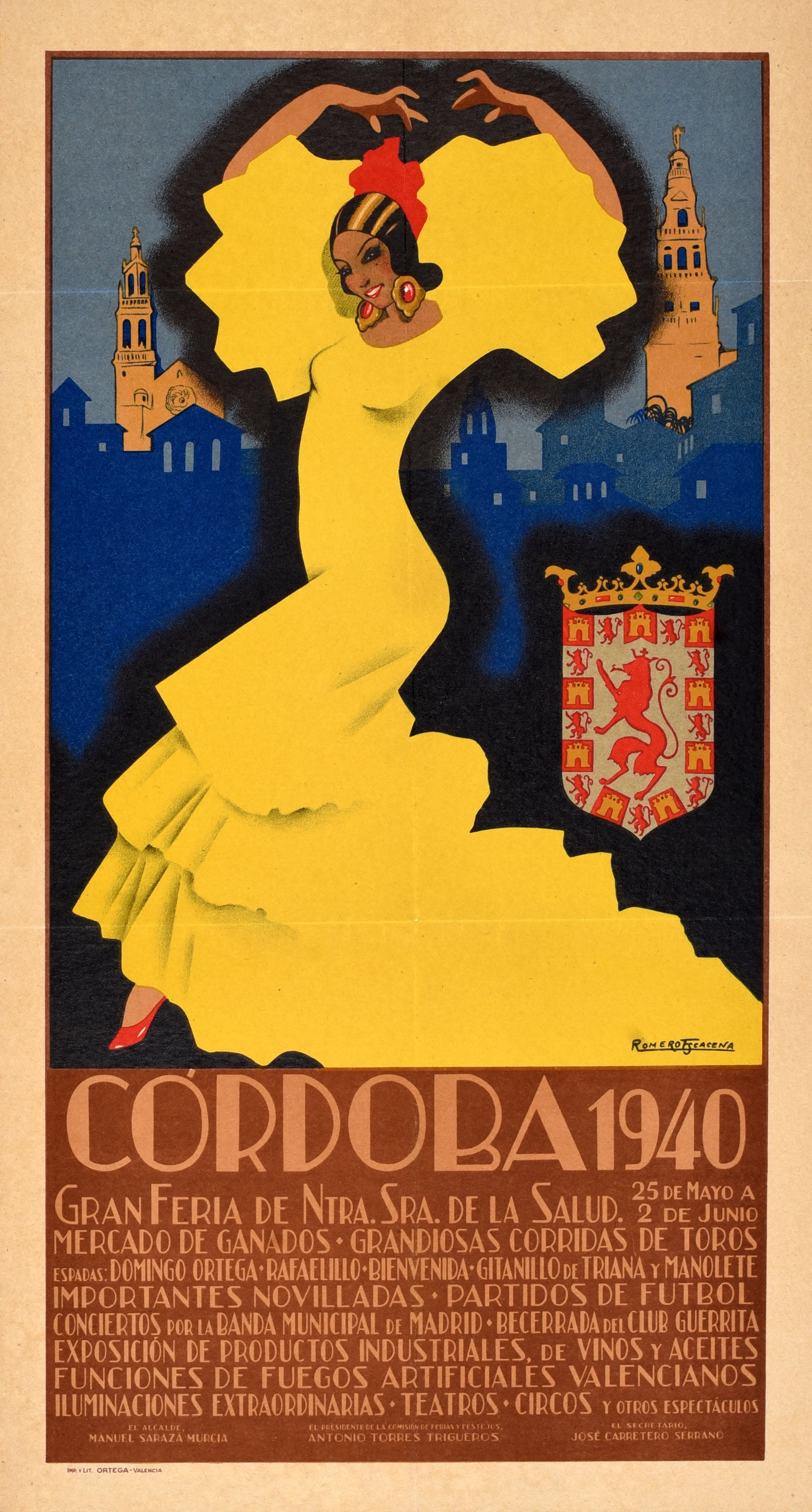 Cartel Original Vintage Córdoba 1940 Gran Dama de la Salud España Flamenco