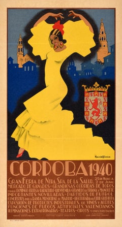 Original Vintage Poster Cordoba 1940 Great Fair Lady Of Health Spain Flamenco