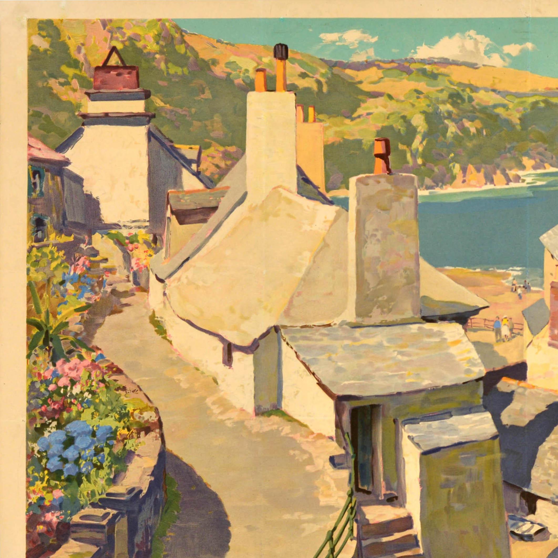 Original Vintage Poster Cornwall British Railways Gyrth Russell Polperro Harbour In Good Condition For Sale In London, GB