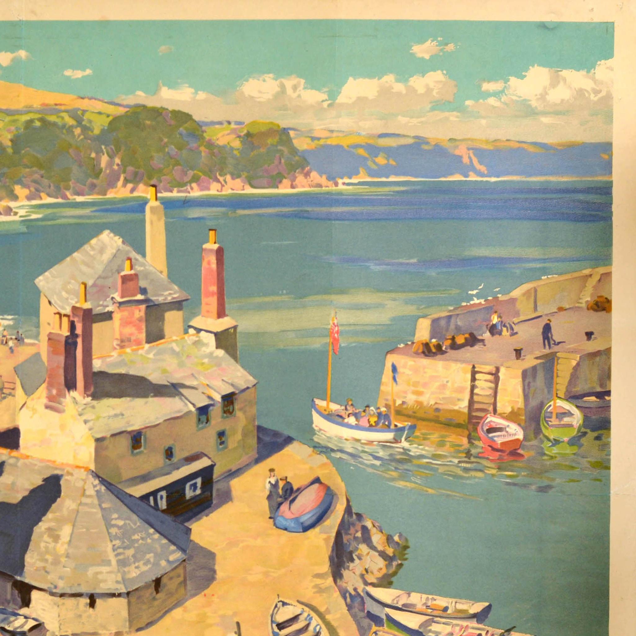 Mid-20th Century Original Vintage Poster Cornwall British Railways Gyrth Russell Polperro Harbour For Sale