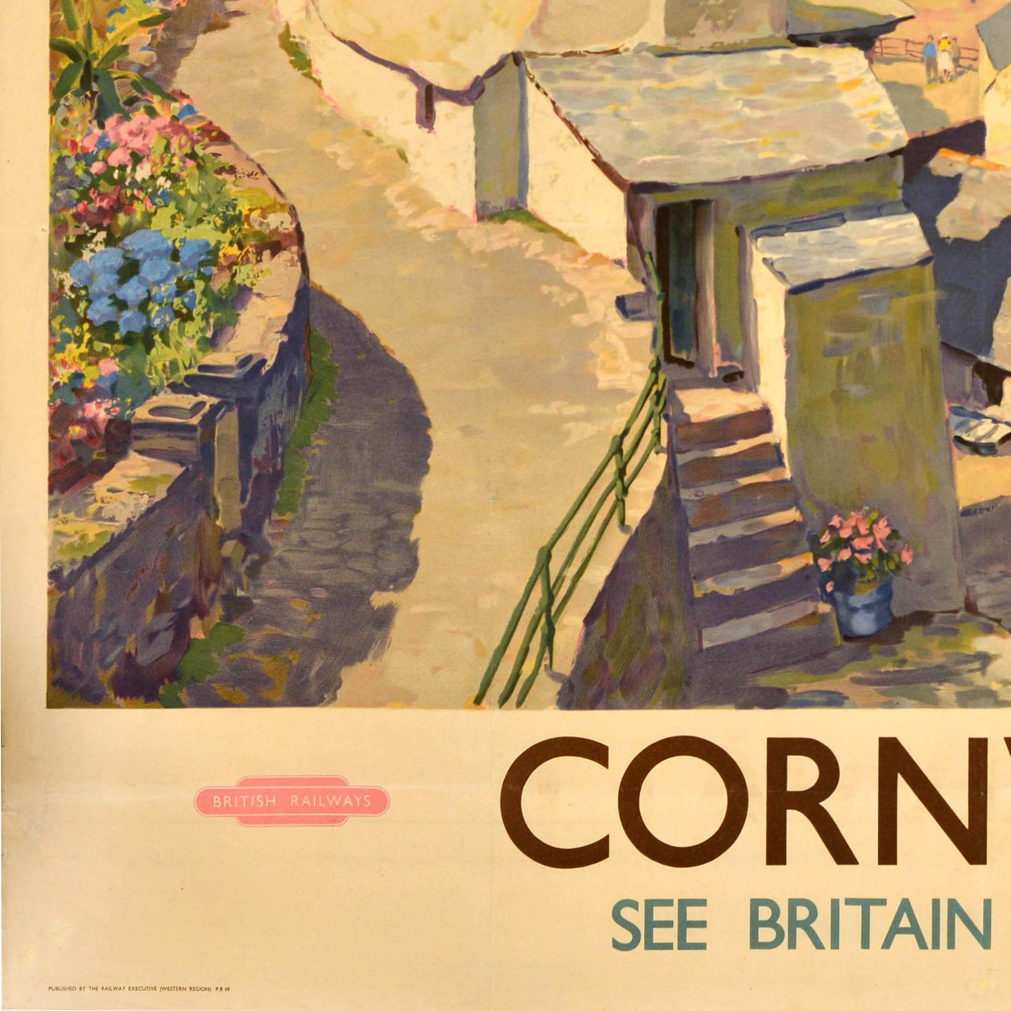 Paper Original Vintage Poster Cornwall British Railways Gyrth Russell Polperro Harbour For Sale