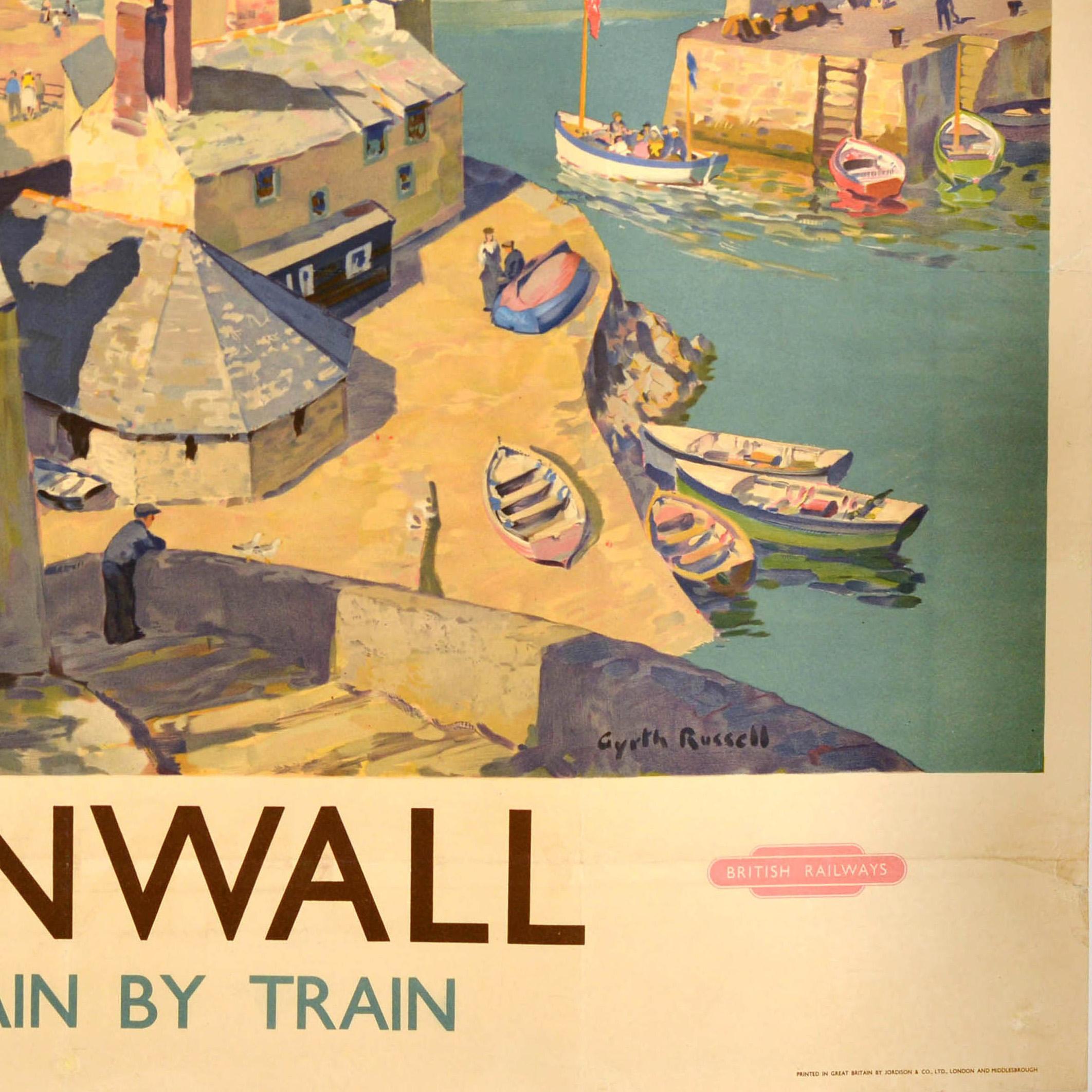 Original Vintage Poster Cornwall British Railways Gyrth Russell Polperro Harbour For Sale 1