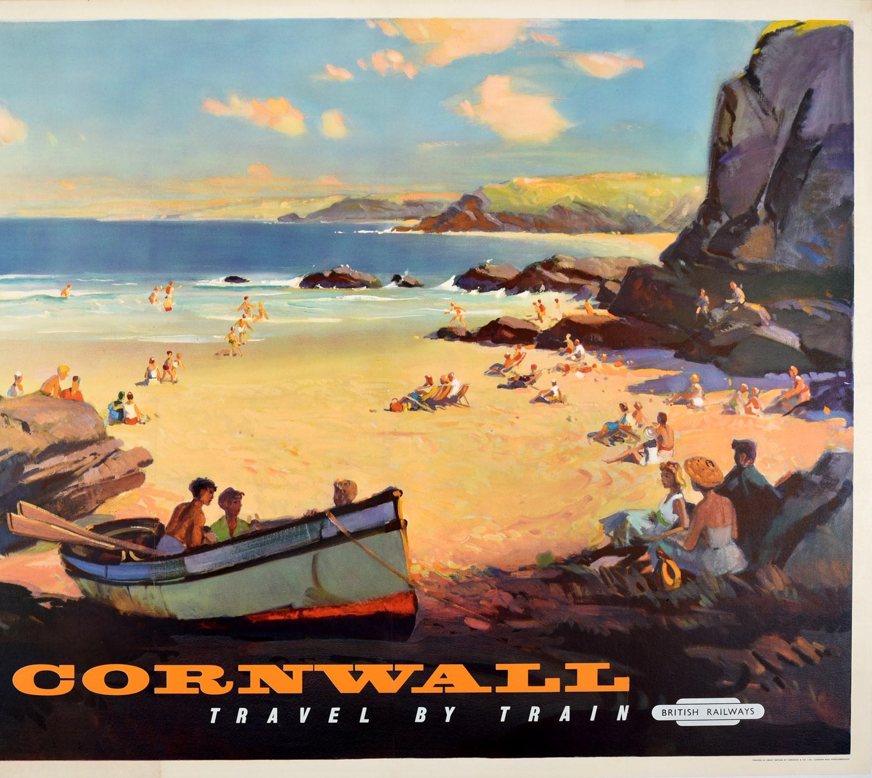 Mid-20th Century Original Vintage Poster Cornwall British Railways Travel by Train Seaside Summer
