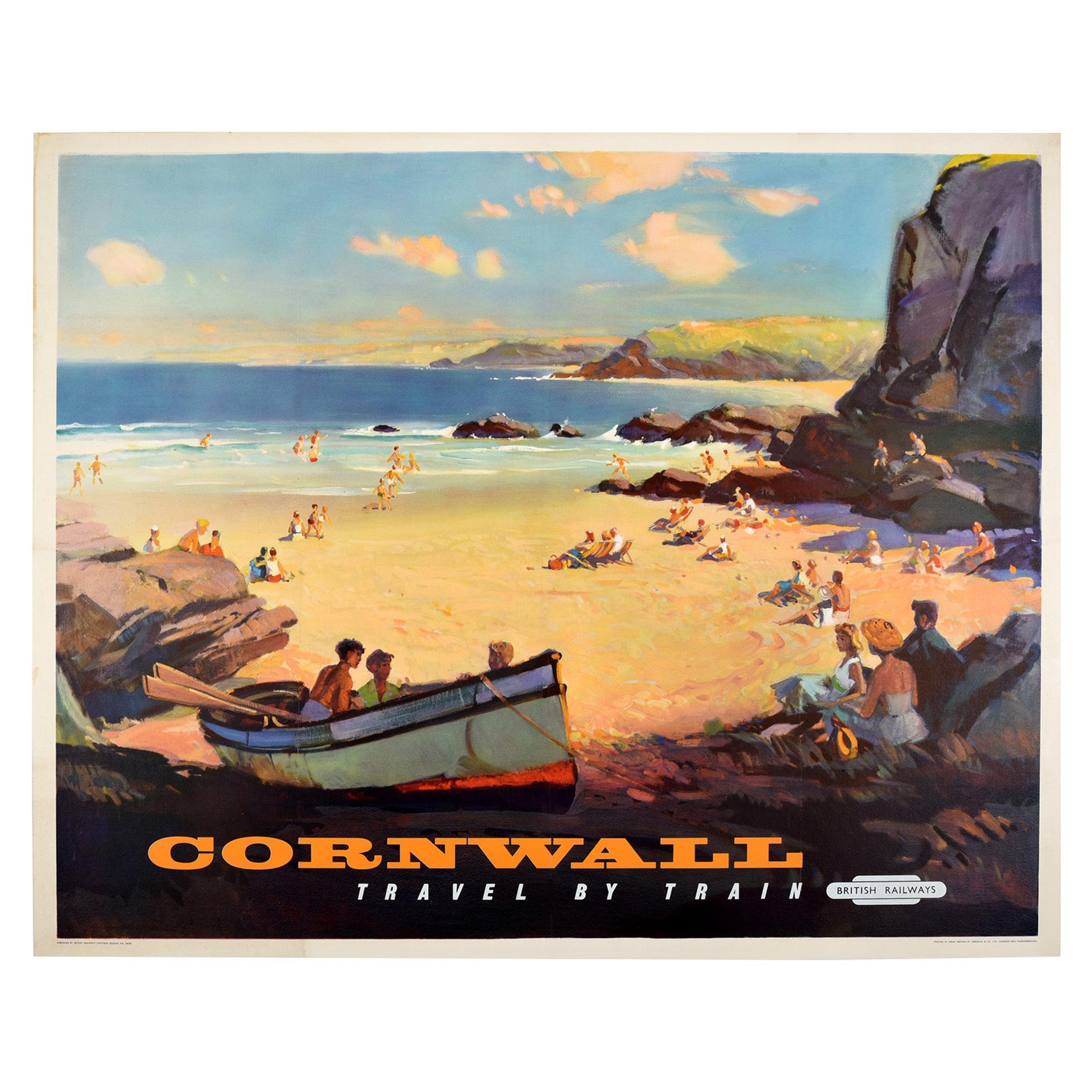 Original Vintage Poster Cornwall British Railways Travel by Train Seaside Summer