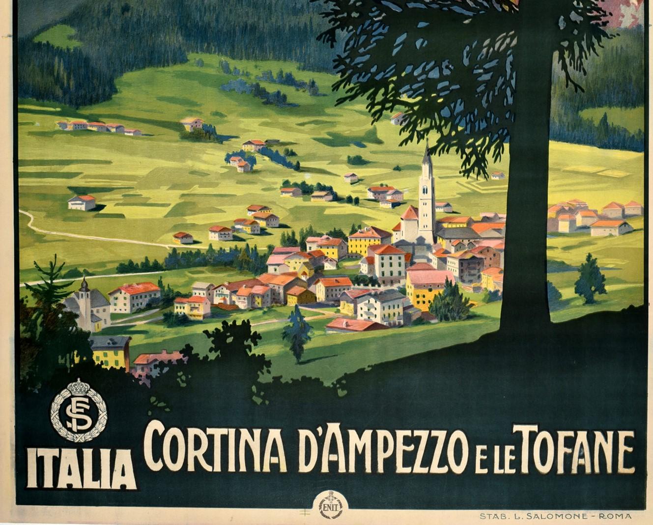 Italian Original Vintage Poster Cortina D'Ampezzo E Le Tofane Dolomites Italy Travel Art