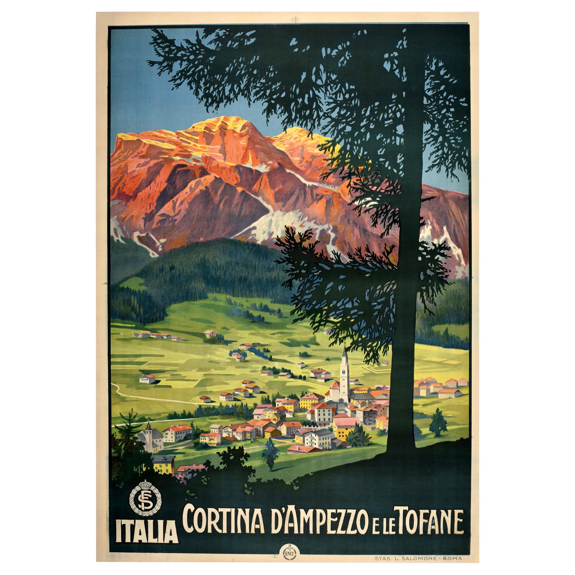 Original Vintage Poster Cortina D'Ampezzo E Le Tofane Dolomites Italy Travel Art