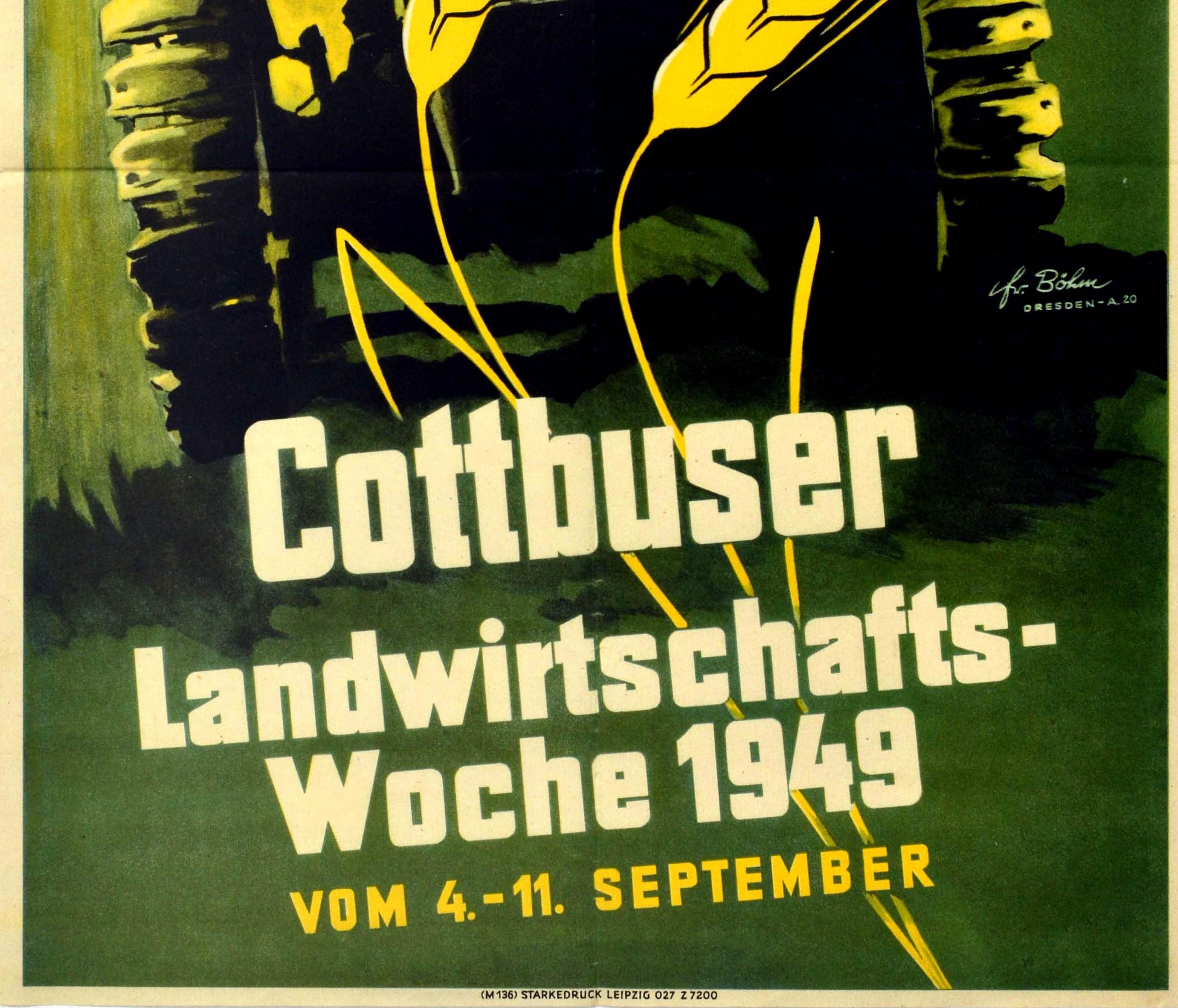 German Original Vintage Poster Cottbuser Landwirtschafts Woche Agriculture Farm Tractor For Sale