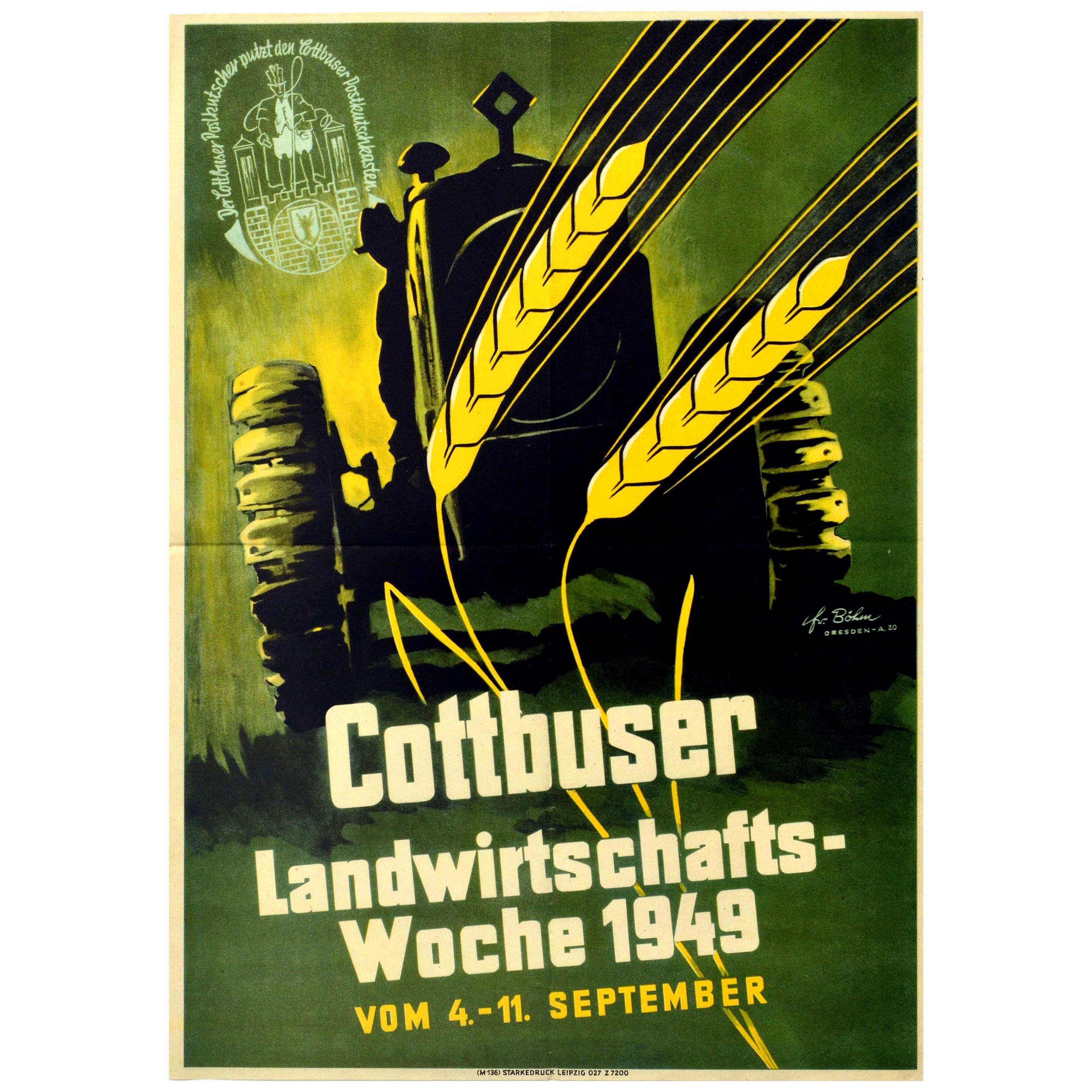 Original Vintage Poster Cottbuser Landwirtschafts Woche Agriculture Farm Tractor For Sale