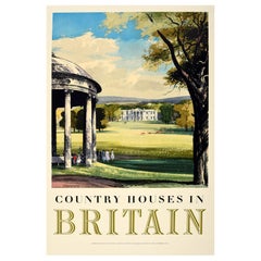 Original Vintage Poster Country Houses In Britain Travel Painting Landscape Art