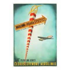 Original Vintage Poster CSA Czech LOT Polish Airline Travel Warsaw Prague Europe