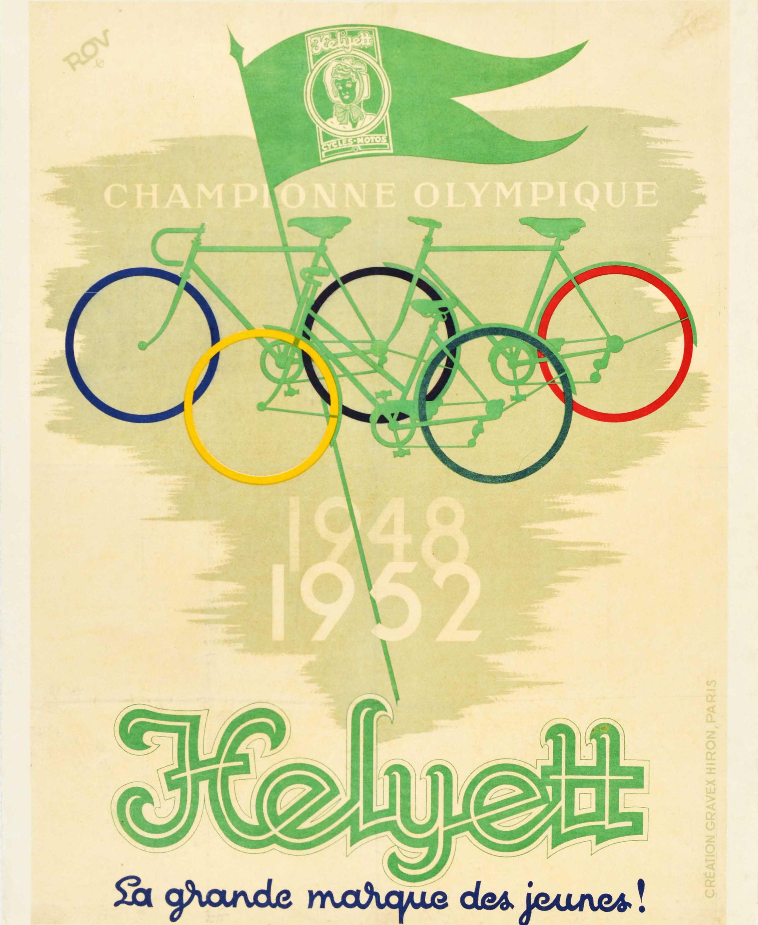 French Original Vintage Poster Cycles Helyett Olympic Champion Bicycle Advertising Art For Sale