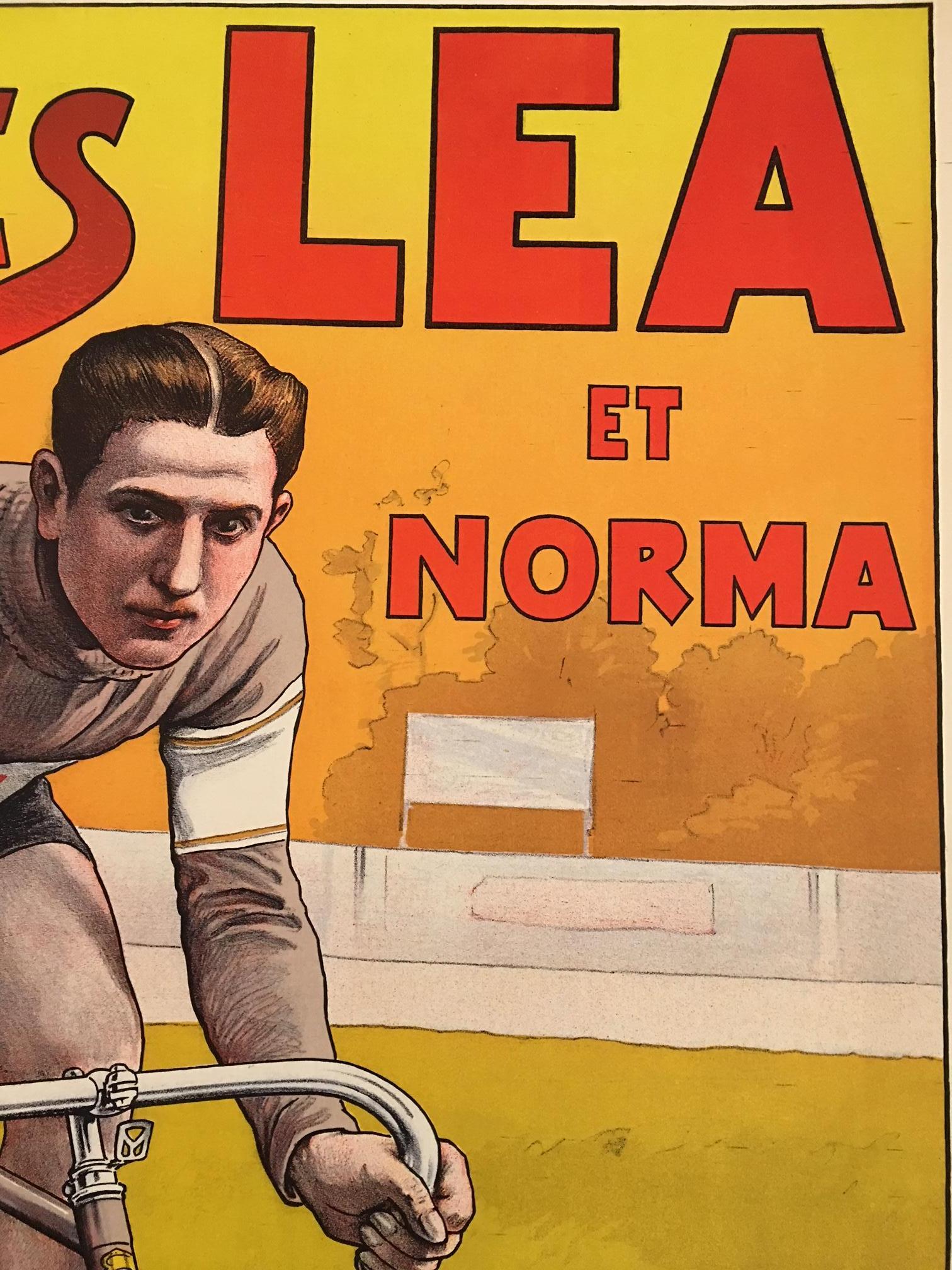 Original Vintage Poster Cycles Lea et Norma 1920 Bicycle Lithograph poster  In Excellent Condition In Melbourne, Victoria