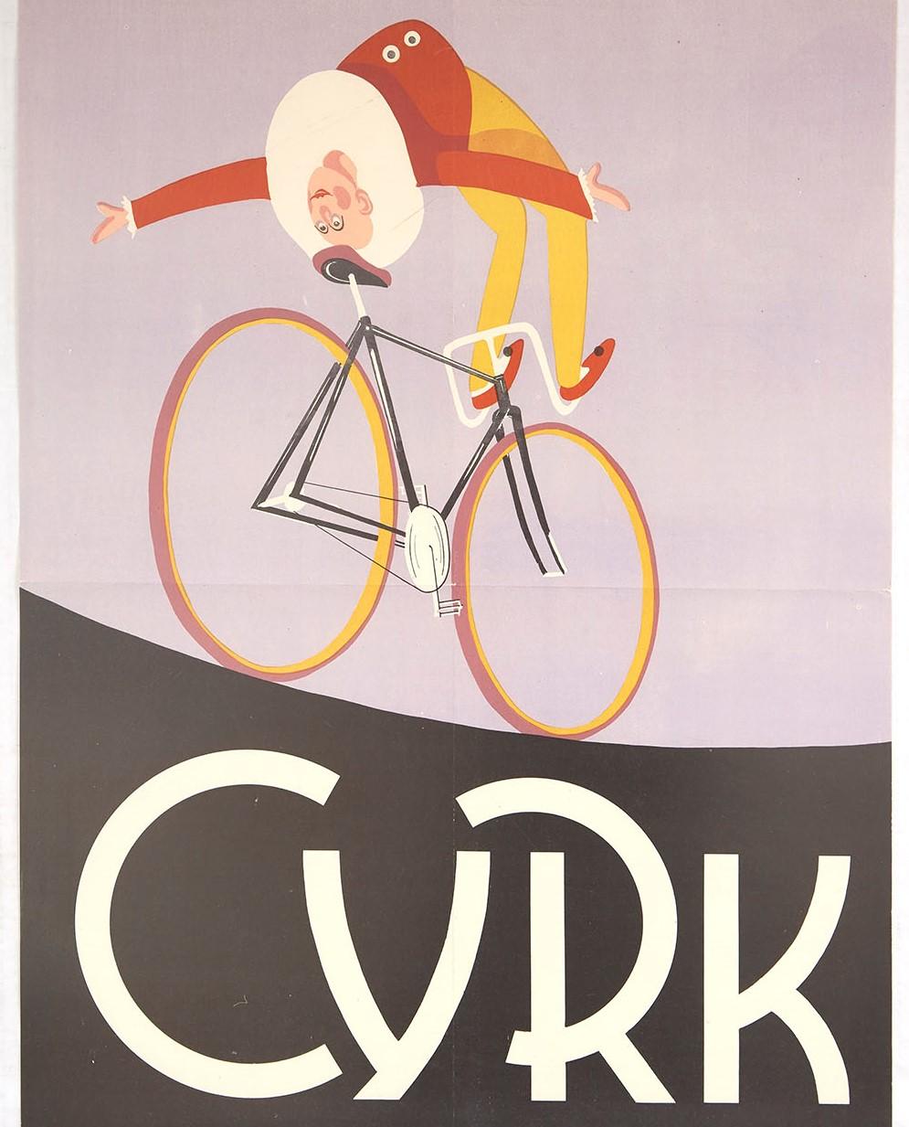 Original Vintage Poster Cyrk Polish Circus Art Acrobat Clown Cyclist Bicycle Act Bon état - En vente à London, GB